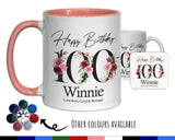 100th Birthday Gift for Women - Personalised Coffee Mug & Coaster Age 100 Gift for Her - Ladies Floral Design Nan Gran One Hundred BNA100M
