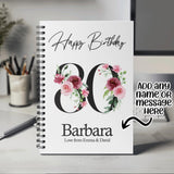 80th Birthday Gift for Women - Personalised Birthday Notebook Age 80 Gift for Her - Ladies Floral Design Nan Gran Ninety BNA80NB