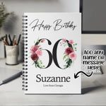 60th Birthday Gift for Women - Personalised Birthday Notebook Age 60 Gift for Her - Ladies Floral Design Nan Gran Sixty BNA60NB