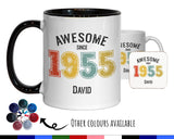 70th Birthday Gift for Men - Awesome Since 1955 Personalised Coffee Mug Coaster Age 70 Gift for Him - Retro Number Design Dad Grandad BNG70M