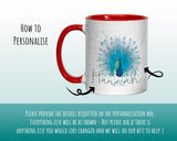 Personalised Peacock Mug Gift - Great Gifts for Animal Bird Lovers - Watercolour Peacock Feathers Plumage Design Mug & Coaster MGZ382