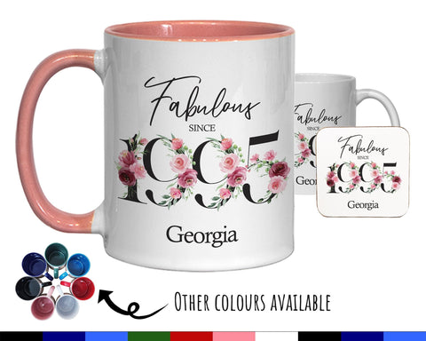 30th Birthday Gift for Women - Fabulous Since 1995 Personalised Coffee Mug Coaster Age 30 Gift for Her - Ladies Floral Design Mum Nan BNC30M
