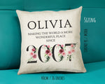 18th Birthday Gift for Women - Personalised 2007 Birthday Cushion Age 18 Gift for Her Ladies Floral Design Daughter Sister Eighteen BND18C