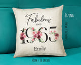 60th Birthday Gift for Women - Personalised 1965 Birthday Cushion Age 60 Gift for Her - Ladies Floral Age Design Mum Nan Gran Sixty BNC60C
