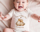 First Mothers Day Gift Personalised Present - Fluffy Duck Design Babygrow Tee Vest Gift for New Mums - Duck Design Matching Cushion SMC011