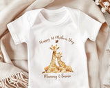 First Mothers Day Gift Personalised Present - Giraffe Design Babygrow Tee Vest Gift for Watercolour Wild Animals - Matching Cushion SMC007