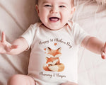 First Mothers Day Gift Present - Personalised Babygrow Tee Vest New Mum Fox Mummy and Baby Design - Matching Cushion Woodland Animals SMC004