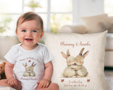 First Mothers Day Gift Personalised Present - Cute Bunny Rabbit Design Babygrow Tee Vest Gift for Mum Animals - Matching Cushion SMC006