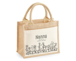 Nanny Gift Personalised Jute Bag - Floral Tote Bag Gift for Grandma Nan - Custom Shopping Market Bag - Nanny Bag for Nans Birthday BT008