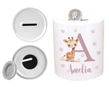 Personalised Money Box for Baby Girl - Bunny Rabbit Design New Baby Gift for New Mum Dad Parent - Pink Initial Name Ceramic Piggy Bank MB001