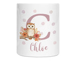 Personalised Money Box for Baby Girl - Owl Design New Baby Gift for New Mum Dad Parents - Pink Initial and Name Ceramic Piggy Bank MB001