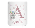 Personalised Money Box for Baby Girl - Elephant Design New Baby Gift for New Mum Dad Parents - Pink Initial Name Ceramic Piggy Bank MB001