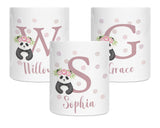 Personalised Money Box for Baby Girl - Panda Design New Baby Gift for New Mum Dad Parents - Pink Initial and Name Ceramic Piggy Bank MB012