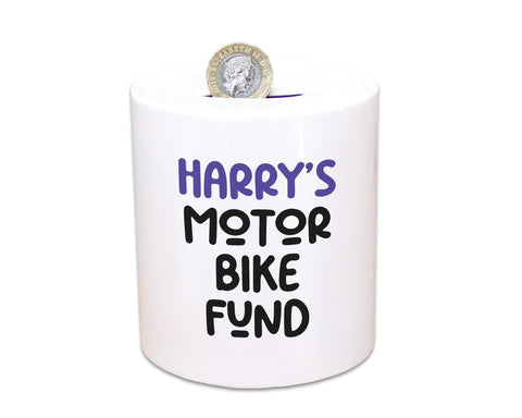 Motorbike Gift Personalised Motorcyclist Money Box Piggy Bank