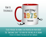 50th Birthday Gift for Men - Awesome Since 1975 Personalised Coffee Mug Coaster Age 50 Gift for Him - Retro Number Design Dad Brother BNG50M