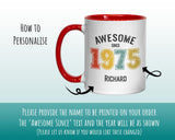 50th Birthday Gift for Men - Awesome Since 1975 Personalised Coffee Mug Coaster Age 50 Gift for Him - Retro Number Design Dad Brother BNG50M
