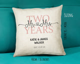 2nd Wedding Anniversary Gift for Him for Her - Second Cotton Anniversary Gift Cushion Personalised with Names Date Mr and Mrs Married BNJ02C