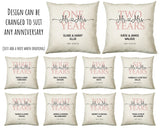 3rd Wedding Anniversary Gift for Him for Her - Third Cotton Anniversary Gift Cushion Personalised with Names Date Mr and Mrs Married BNJ03C