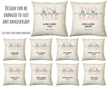 7th Wedding Anniversary Gift for Him for Her - Seventh Cotton Anniversary Gift Cushion Personalised with Names Date Mr and Mrs Married BNJ07