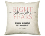 8th Wedding Anniversary Gift for Him for Her - Eighth Cotton Anniversary Gift Cushion Personalised with Names Date Mr and Mrs Married BNJ08C