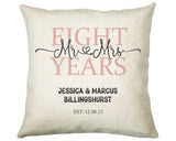 8th Wedding Anniversary Gift for Him for Her - Eighth Cotton Anniversary Gift Cushion Personalised with Names Date Mr and Mrs Married BNJ08C