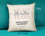 8th Wedding Anniversary Gift for Him for Her - Eighth Cotton Anniversary Gift Cushion Personalised with Names Date Mr and Mrs Married BNJ08C