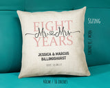 8th Wedding Anniversary Gift for Him for Her - Eighth Cotton Anniversary Gift Cushion Personalised with Names Date Mr and Mrs Married BNJ08C