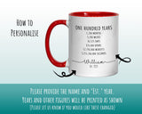 100th Birthday Gift for Men - Personalised Birthday Coffee Mug Coaster Age 100 Gift for Him Mens Lifetime Design Dad Grandad Hundred BNE100M