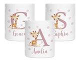Personalised Money Box for Baby Girl - Giraffe Design New Baby Gift for New Mum Dad Parents - Pink Initial and Name Ceramic Piggy Bank MB001