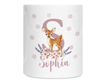 Personalised Money Box for Baby Girl - Deer Design New Baby Gift for New Mum Dad Parents - Pink Initial and Name Ceramic Piggy Bank MB001