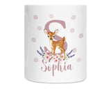 Personalised Money Box for Baby Girl - Deer Design New Baby Gift for New Mum Dad Parents - Pink Initial and Name Ceramic Piggy Bank MB001