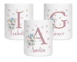 Personalised Money Box for Baby Girl - Elephant Design New Baby Gift for New Mum Dad Parents - Pink Initial Name Ceramic Piggy Bank MB001