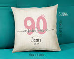 90th Birthday Gift for Women 90 and Fabulous Est 1935 Personalised Birthday Cushion Gift for Her Ladies Pink Design Mum Nanny Ninety BNH90C