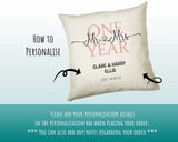 1st Wedding Anniversary Gift for Him for Her - First Cotton Anniversary Gift Cushion Personalised with Names Date Mr and Mrs Married BNJ01C