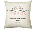 6th Wedding Anniversary Gift for Him for Her - Sixth Cotton Anniversary Gift Cushion Personalised with Names Date Mr and Mrs Married BNJ06C