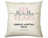 6th Wedding Anniversary Gift for Him for Her - Sixth Cotton Anniversary Gift Cushion Personalised with Names Date Mr and Mrs Married BNJ06C