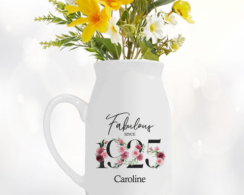 100th Birthday Gift for Women - Fabulous Since 1925 Small Personalised Flower Pot Vase 100 Gift for Her Ladies Floral Design Nan Gran BNC100