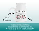 30th Birthday Gift for Her - Wonderful since 1995 Small Personalised Flower Pot Vase 30 Gifts for Women Floral Design Daughter Sister BND30