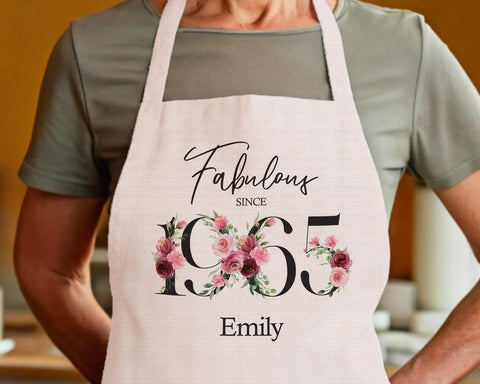 60th Birthday Gift for Women - Personalised Apron Happy Birthday 1965 60 Gift for Her - Ladies Floral Design Daughter Niece Sixty BNC60AP