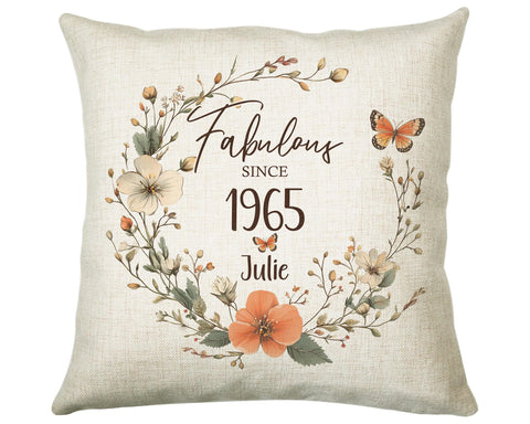 60th Birthday Gift for Women - Personalised 1965 Birthday Cushion Age 60 Gift for Her - Ladies Floral Age Design Mum Nan Gran Sixty BNL60C