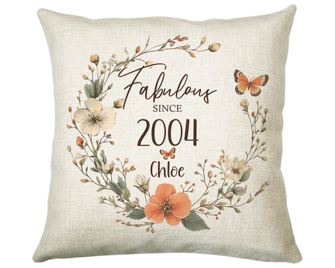 21st Birthday Gift for Women - Personalised 2004 Birthday Cushion Age 21 Gift for Her Lady Floral Design Daughter Sister Twenty One BNL21C