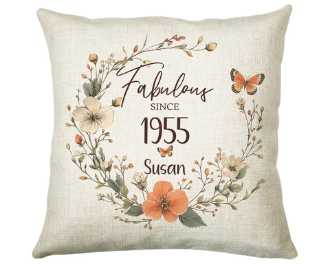 70th Birthday Gift for Women - Personalised 1955 Birthday Cushion Age 70 Gift for Her - Ladies Floral Design Mum Nan Gran Seventy BNL70C