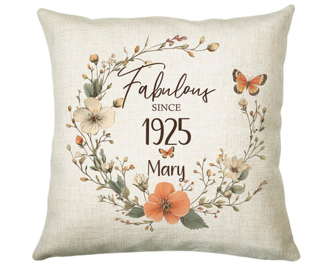 100th Birthday Gift for Women - Personalised 1925 Birthday Cushion Age 100 Gift for Her - Ladies Floral Design Mum Nan Gran Hundred BNL100C