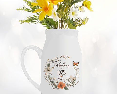 100th Birthday Gift for Women - Fabulous Since 1925 Small Personalised Flower Pot Vase 100 Gift for Her Ladies Floral Design Nan Gran BNL100