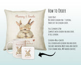 Mum Gift from Son Daughter - Personalised Bunny Rabbit Design Mummy Scatter Cushion Matching Mummy Mug Coaster Gift Set Gifts for Mum SMC006