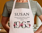 60th Birthday Gift for Women - Personalised Apron Happy Birthday 1965 60 Gift for Her - Ladies Floral Design Daughter Niece Sixty BND60AP
