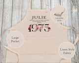 50th Birthday Gift for Women - Personalised Apron Wonderful Sincey 1975 50 Gift for Her - Ladies Floral Design Daughter Mum Fifty BNC50AP