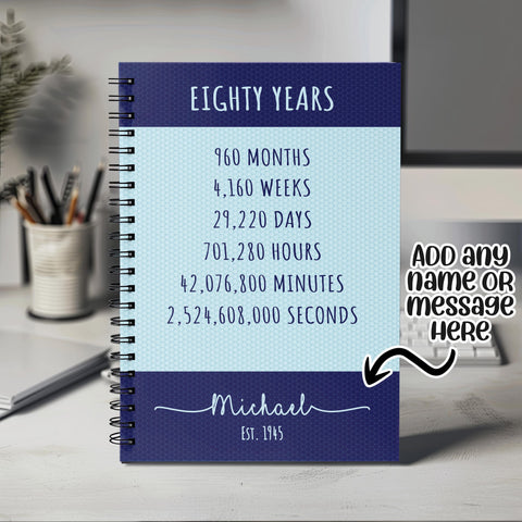 80th Birthday Gift for Men - Personalised Birthday Notebook 1945 Gift for Him Year Month Week Design Notepad Dad Grandad Eighty 80th BNE80
