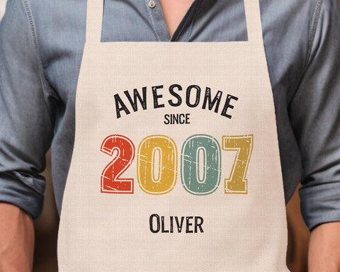 Personalised Apron for Mens 18th Birthday Gift for Him - Awesome Since 2007 18 Man Gift - Retro Year Design Son Brother Dad Eighteen BNG18