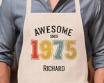 Personalised Apron for Mens 50th Birthday Gift for Him - Awesome Since 1975 50 Man Gift - Retro Year Design Son Brother Dad Fifty BNG50